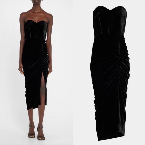 Veronica Beard Dresses & Skirts - Veronica Beard Plaza Ruched Midi Dress Black Velvet Sz 6